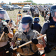 Police in riot gear face off environmental activists at the Line 3 pipeline pumping station near the Itasca State Park, Minnesota on June 7, 2021.